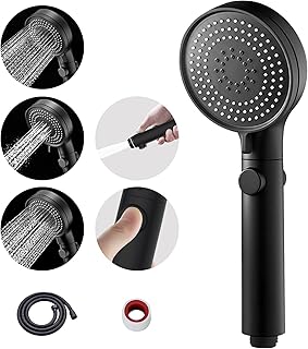 MIAOHUI Schwarz Duschkopf Druckerhöhend, Handbrause mit 3 Strahlarten, Wassersparend Hochdruck D…