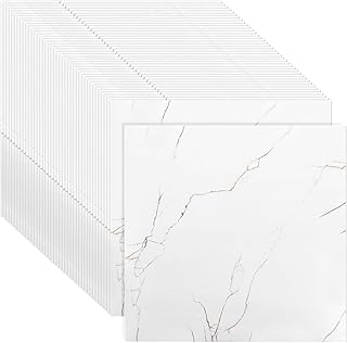 40er Set Vinylboden Selbstklebend Marmor Weiß (30×30 cm) – Wasserfester PVC Bodenbelag für Ba…