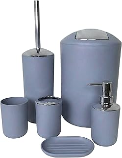 Badezimmer Set 6-teilig, Badaccessoires Komplettset Kunststoff, WC Garnitur mit Klobürste, Müll…