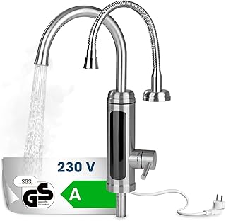 MAXXMEE Elektrische Edelstahl Armatur plus integrierter Durchlauferhitzer | Wasserhahn mit Heizsp…
