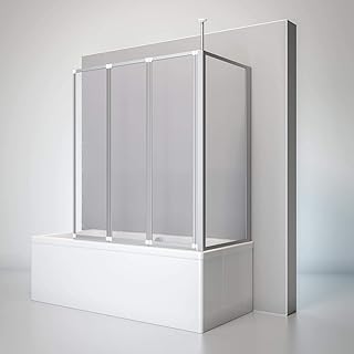 Schulte Duschwand für Badewanne mit Seitenwand, 129 x 140 x 70 cm, 3-teilig faltbar, Kunstglas T…
