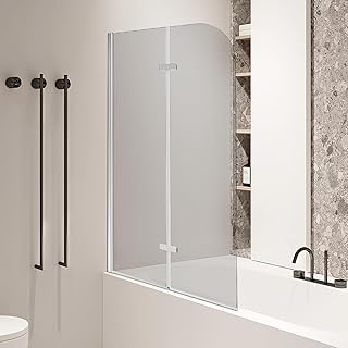 Faltbare Duschwand für Badewanne 100x140cm, 2-teilige Glas Duschtrennwand aus 6mm Sicherheitsgla…