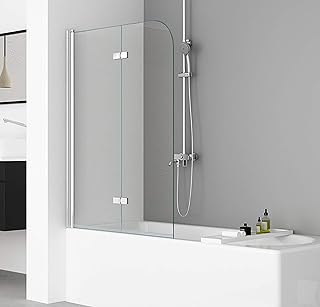 IMPTS Duschwand für Badewanne 100x140cm, Flatbar Duschwand 2-teilig Badewannenaufsatz Faltwand D…
