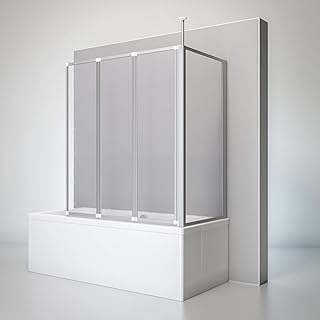 Schulte Duschwand für Badewanne Well mit Seitenwand, 129 x 140 x 70 cm, 3-teilig faltbar, 3 mm S…