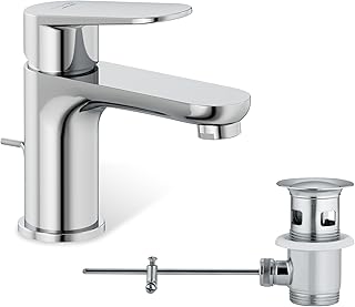 KLUDI-X1 Waschtischarmatur mit Zugstangen-Ablauf, Auslaufhöhe 75 mm, wassersparender Wasserhahn …