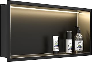 Wandnische Dusche Edelstahl mit LED-Streifenlicht, 60 cm x 30 cm, Wasserdicht – Keine Fliesen Erf…
