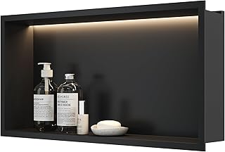 Wandnische Dusche Edelstahl mit LED-Licht, Eingebettete Duschnische Schwarz Einzelregal Lagerung …