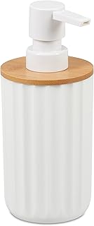 Relaxdays Seifenspender, rund, modern, nachfüllbar, Pumpkopf, Bambus & Kunststoff, Bad Flüssigs…