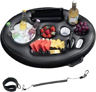 Aufblasbare Getränkehalter Pool 9 Löcher, Schwimmendes Tablett mit Zugseil 75×50 Große Kapazit…