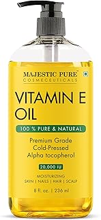 MAJESTIC PURE 236 ml Vitamin-E-Öl – 100% rein & kaltgepresst, 20.000 IU, Non-GMO, Haut-, Narbe…