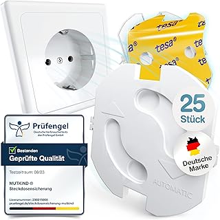 MUTKIND® Steckdosen Kindersicherung – (25 STK. mit Kleber von TESA) Steckdosenschutz Kindersiche…