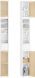 SoBuy Badezimmerschrank Schmal, Badschrank Hoch mit 6 Höhenverstellbare Regalböden, Badezimmerm…