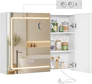 VASAGLE Kailyn Kollektion – Spiegelschrank mit Beleuchtung, 16,5 x 80 x 60 cm, Badezimmerschrank,…