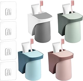 4er Set Zahnbürstenhalter Wandmontage, Toothbrush Holder Kein Bohren Erforderlich, Zahnbürsten …