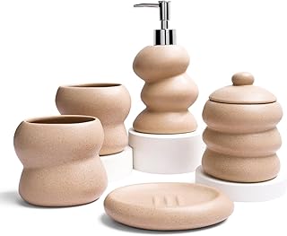 Keramik Badezimmer Set 5-teilig in Mattbeige mit Sprenkel-Design – Modernes Bad-Accessoires Set…