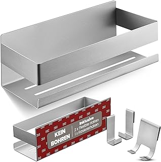 Duschablage Duschkorb Badregal ohne Bohren – Montage mit Industrie Klebeband oder Kraftkleber – B…