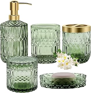 Grünes Seifenspender-Set fürs Badezimmer, 5-teiliges Badezimmer-Accessoires-Set, Seifenspender …