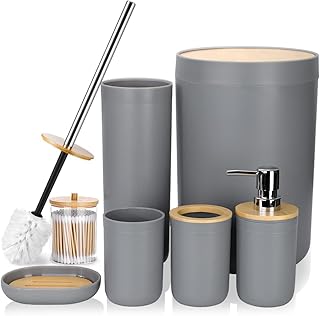 JOTOM 7 Stück Bambus Badezimmer Zubehör Badezimmer Zubehör Set Luxus Modern Bad Set Zahnbürst…