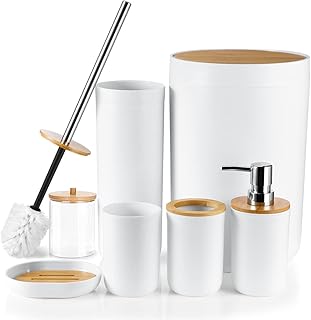 JOTOM 7 Stück Bambus Badezimmer Zubehör Badezimmer Zubehör Set Luxus Modern Bad Set Zahnbürst…
