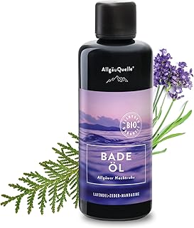AllgäuQuelle® BIO-Badeöl mit Bio-Öle Allgäuer Nachtruhe Lavendel Zeder Mandarine (100ml). Na…