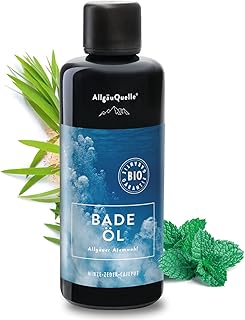 AllgäuQuelle® BIO-Badeöl mit Bio-Öle Allgäuer Atemwohl Jojoba Minze Zeder Cajeput (100ml). N…