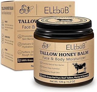 Whipped Tallow Cream für Gesicht & Körper – 100% Grasgefüttertes Rindertalg, Natürlicher Honi…