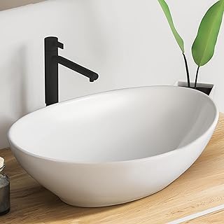 VMbathrooms Premium Waschbecken Oval mit Lotus-Effekt | 41x 33x 14,5 cm |Aufsatzwaschbecken für …