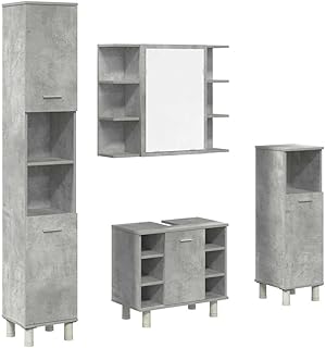 vidaXL 4-TLG. Badmöbel-Set Betongrau Holzwerkstoff, Badmöbelset, Badezimmerschrank, Unterschran…