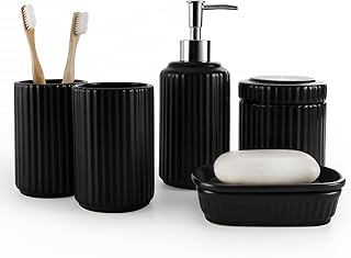 NOVAJOY Badezimmer Set Keramik – 5 Teile, Badezimmer Organizer mit Seifenspender, Seifenschale,…