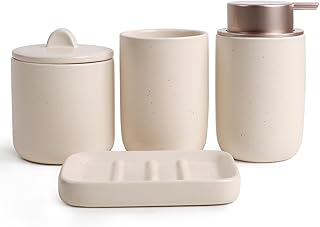 Badezimmer Set Keramik, 4 Teiles Badezimmer Zubehör Set, Badezimmer Organizer mit Seifenspender,…
