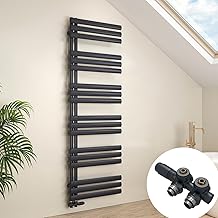 EMKE Ovaler Badheizkörper mit Multiblock 1740×600 mm, Handtuchheizkörper mit Seitenanschluss, H…