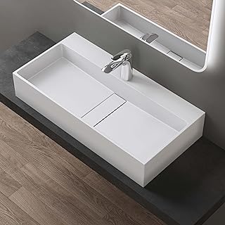 doporro Waschbecken Aufsatzwaschbecken 80x40x14 cm, Hängewaschbecken in Weiß matt aus Mineralgu…