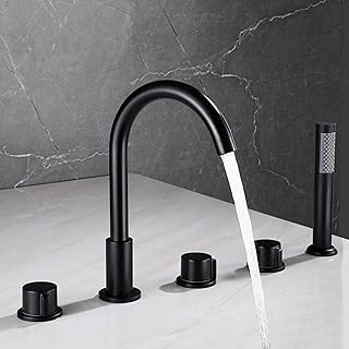 Schwarzes Badewannenzubehör-Set – 5-teiliges Schwanenhals-Duscharmatursystem mit Brückenstütze…