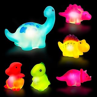Badewannenspielzeug, 6 Stück Dinosaurier Badespielzeug mit Licht, LED Badewannen Spielzeug Kinde…