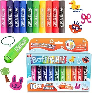 Simba Baff Paints Bademalstifte – 10 Farben zum Malen in der Badewanne, herausdrehbare Minen, a…