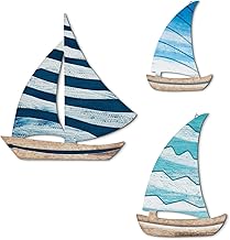 WUBAYI Segelboot Wanddeko 3 Teilig Set – Nautischer Stil Holzoptik Wanddeko für Wohnzimmer, Schl…