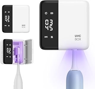 UV-Zahnbürstensterilisator & Halter, Elektrisch mit 60°C Trockner, LED-Anzeige Uhr, Wiederaufla…