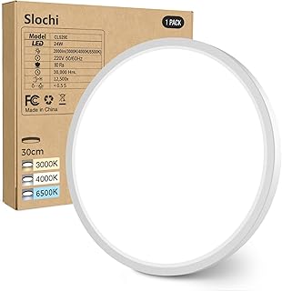 slochi LED Deckenleuchte Flach 24W 2800LM, 3Farben – 3000K/4000K/6500K, Ø30CM Deckenlampe IP54 W…