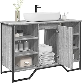 Waschbeckenunterschrank Grau Sonoma 91x35x60 cm Holzwerkstoff Metallfüße viel Stauraum platzspa…