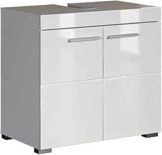 trendteam smart living – Amanda – Waschbeckenunterschrank – Weiß/Weiß Hochglanz – 1 Einlegebode…