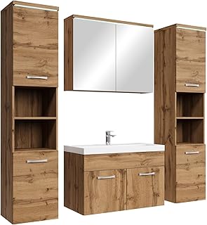 Badplaats Badmöbel Komplettset Paso XL LED 80 x 40 cm Eiche – Badezimmermöbel mit Waschbecken, …