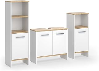 Vicco Badmöbel-Set Karli, Weiß/Goldkraft Eiche, 131.4 cm, besteht aus Waschbeckenunterschrank, …