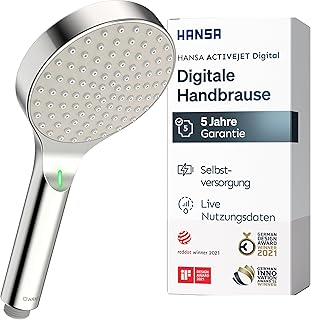 HANSA ACTIVEJET Digital Duschkopf 120mm | Bluetoothfähige Duschbrause mit digitaler Echtzeit LED…