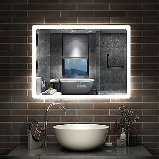 Aica Sanitär LED Badspeigel 80×60cm Bluetooth Uhr 3 Lichfarbe dimmbar Memory Wand/Touchschalter…