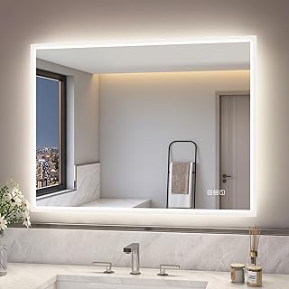 S’bagno Badezimmer-Spiegel-mit-Beleuchtung 80x60cm, LED-Badspiegel-mit-Beleuchtung, Bluetooth, En…