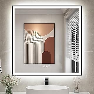 STARLEAD Badspiegel-mit-Beleuchtung 80×80 cm, LED-Spiegel-Bad-mit Bluetooth, Entfoggen, IP44 Bade…