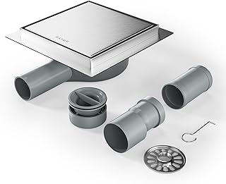 Duschrinne Quadrat 15 * 15cm, 360° Siphon mit Geruchsstop und Haarsieb 2 in1 Befliesbar Edelstah…