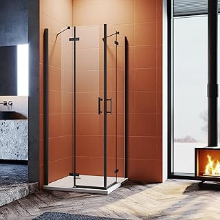 Sonni 80×80 cm Eckeinstieg Duschkabine Schwarzes Dusche 195cm HöHe Mit PendeltüRen 6mm Nano Esg…