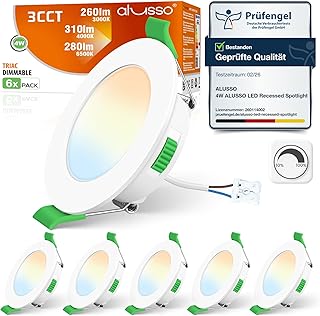 ALUSSO LED Einbaustrahler 230V 68mm Dimmbar, 4W LED Spot Ultra Flach 310LM, IP44 Bad Einbauleucht…