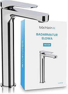 Bächlein Badarmatur Elowa hoch in modernem Design, extra hoher Einhebelmischer für Aufsatzwasch…